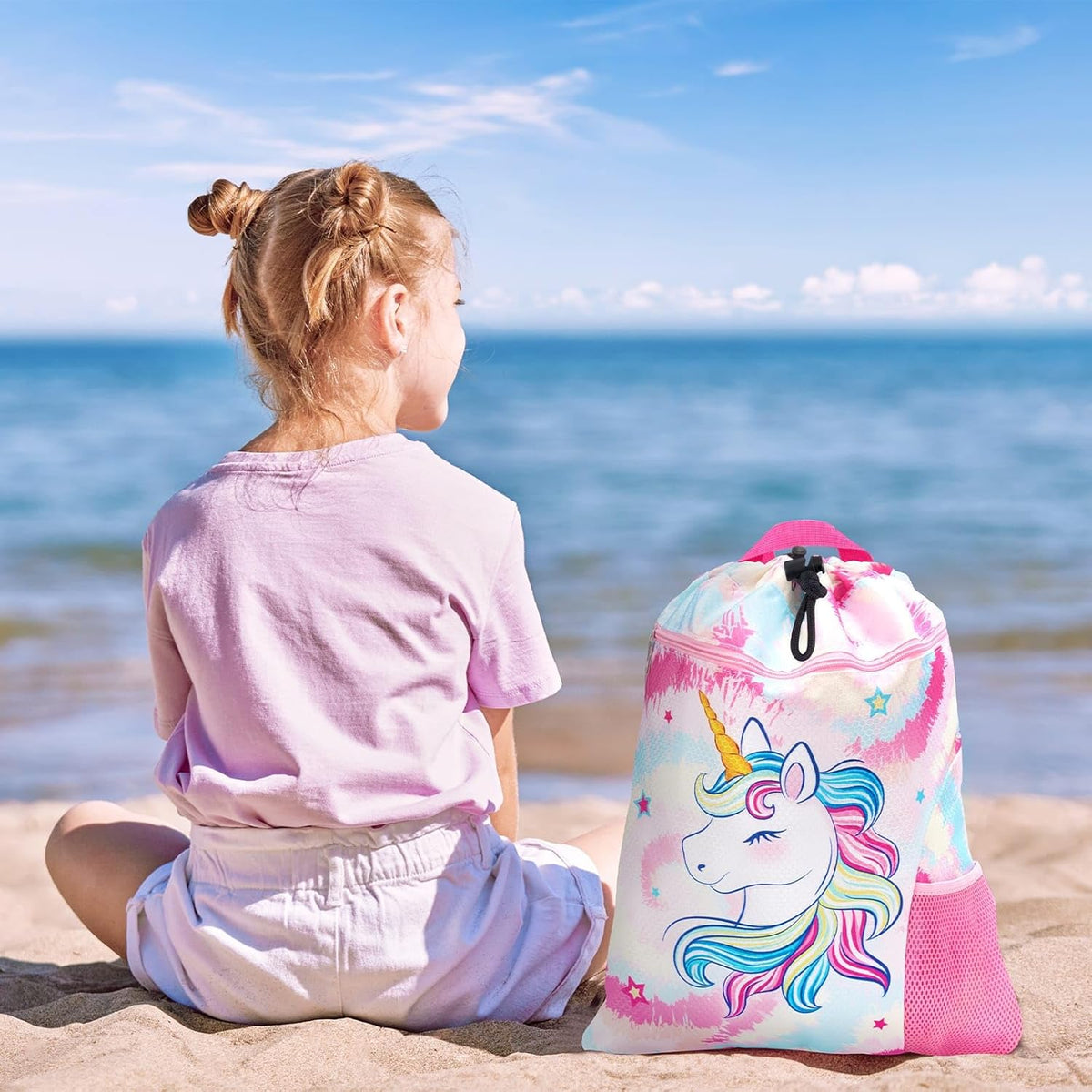 Gym Drawstring Backpack String Bag - 15” x 17” Sports Gym Bag for Kids Waterproof Swimming Beach Shopping Yoga Bag