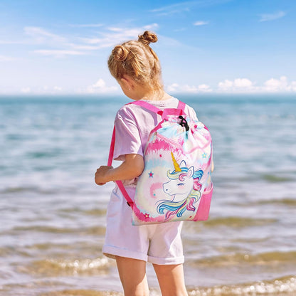 Gym Drawstring Backpack String Bag - 15” x 17” Sports Gym Bag for Kids Waterproof Swimming Beach Shopping Yoga Bag