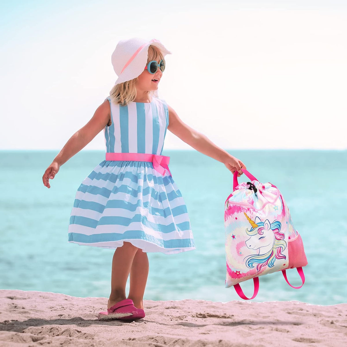 Gym Drawstring Backpack String Bag - 15” x 17” Sports Gym Bag for Kids Waterproof Swimming Beach Shopping Yoga Bag