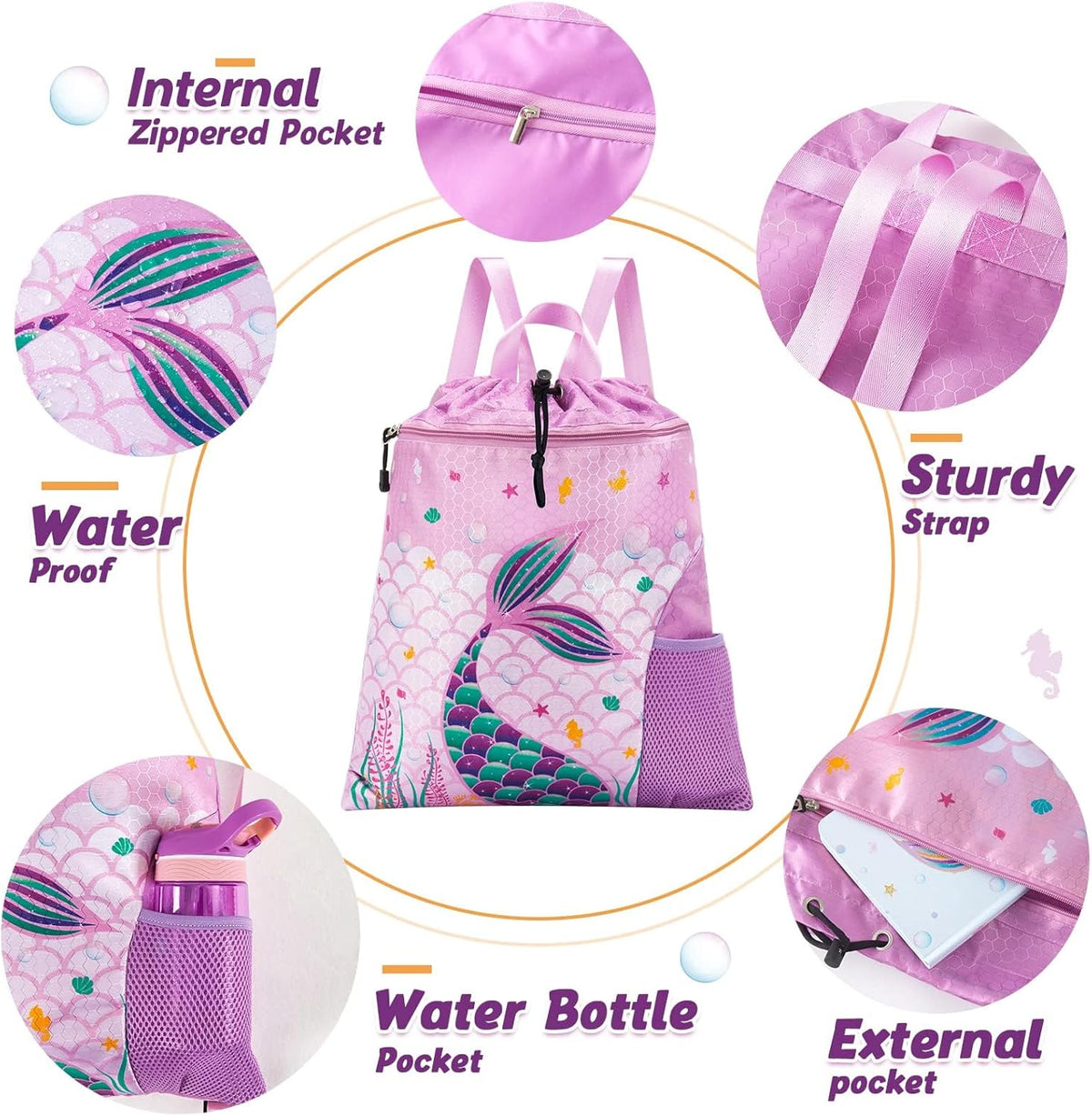 Gym Drawstring Backpack String Bag - 15” x 17” Sports Gym Bag for Kids Waterproof Swimming Beach Shopping Yoga Bag