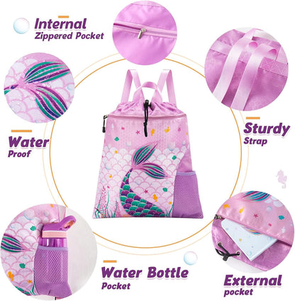 Gym Drawstring Backpack String Bag - 15” x 17” Sports Gym Bag for Kids Waterproof Swimming Beach Shopping Yoga Bag