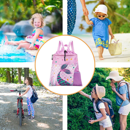 Gym Drawstring Backpack String Bag - 15” x 17” Sports Gym Bag for Kids Waterproof Swimming Beach Shopping Yoga Bag