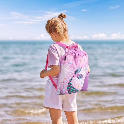 Gym Drawstring Backpack String Bag - 15” x 17” Sports Gym Bag for Kids Waterproof Swimming Beach Shopping Yoga Bag