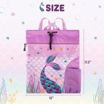 Gym Drawstring Backpack String Bag - 15” x 17” Sports Gym Bag for Kids Waterproof Swimming Beach Shopping Yoga Bag