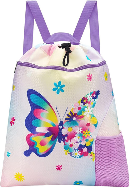 Gym Drawstring Backpack String Bag - 15” x 17” Sports Gym Bag for Kids Waterproof Swimming Beach Shopping Yoga Bag