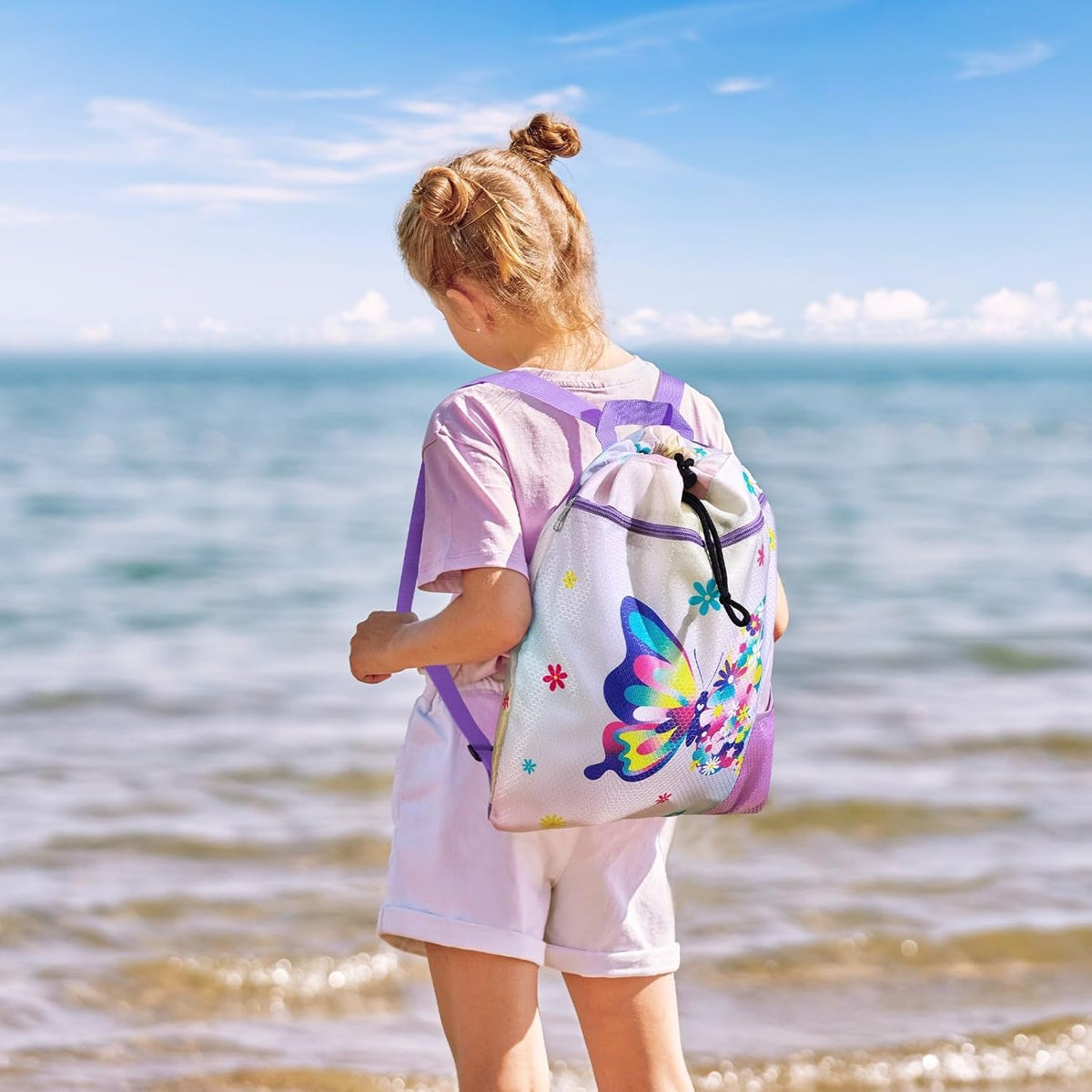 Gym Drawstring Backpack String Bag - 15” x 17” Sports Gym Bag for Kids Waterproof Swimming Beach Shopping Yoga Bag