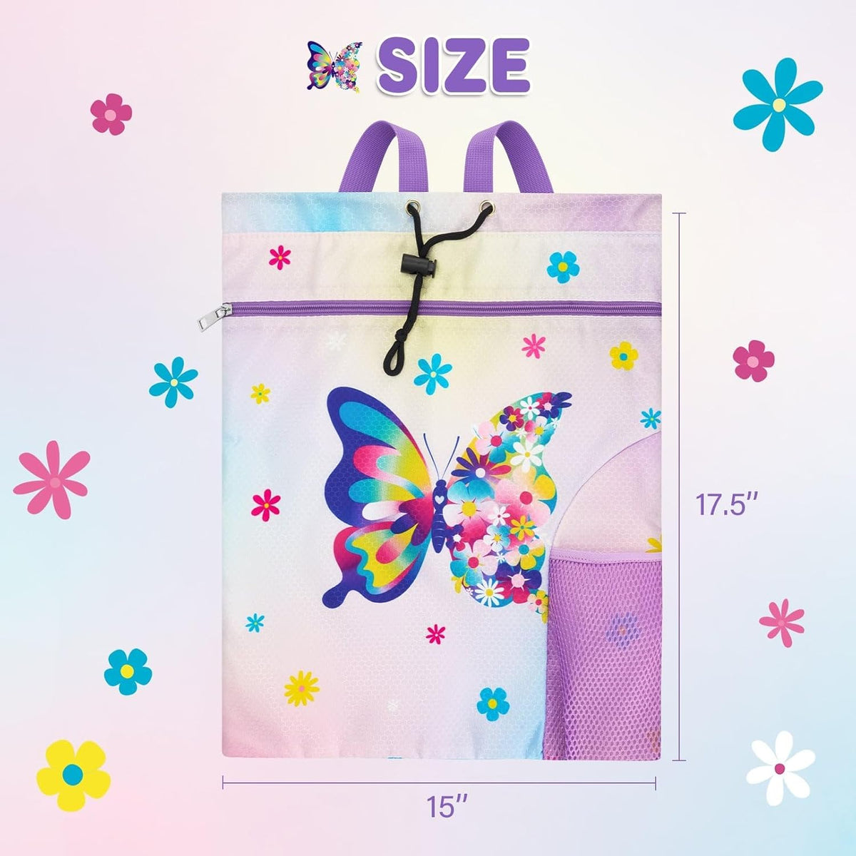 Gym Drawstring Backpack String Bag - 15” x 17” Sports Gym Bag for Kids Waterproof Swimming Beach Shopping Yoga Bag