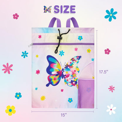 Gym Drawstring Backpack String Bag - 15” x 17” Sports Gym Bag for Kids Waterproof Swimming Beach Shopping Yoga Bag