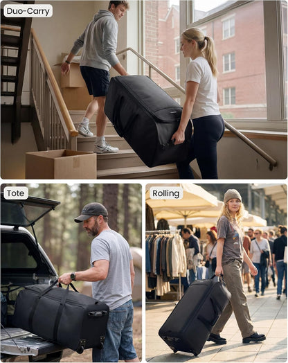 30'' Extra Large Rolling Duffel Bag with Wheels 100L/120L, Heavy-Duty Tear-Resistant Foldable Travel Luggage for Family Moving & Storage, Self-Standing Soft Sided Tote-Green