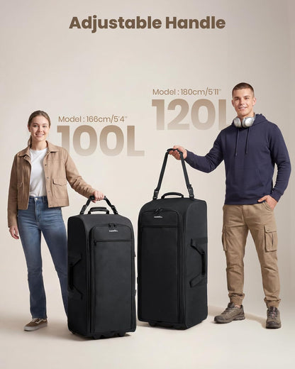 30'' Extra Large Rolling Duffel Bag with Wheels 100L/120L, Heavy-Duty Tear-Resistant Foldable Travel Luggage for Family Moving & Storage, Self-Standing Soft Sided Tote-Green