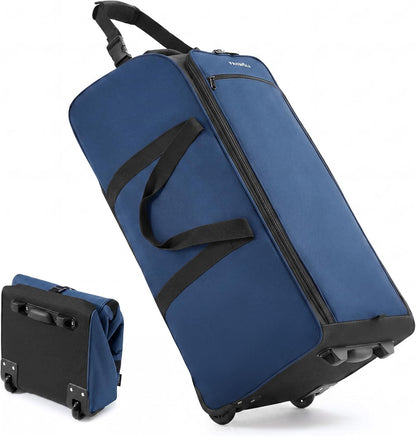 30'' Extra Large Rolling Duffel Bag with Wheels 100L/120L, Heavy-Duty Tear-Resistant Foldable Travel Luggage for Family Moving & Storage, Self-Standing Soft Sided Tote-Green