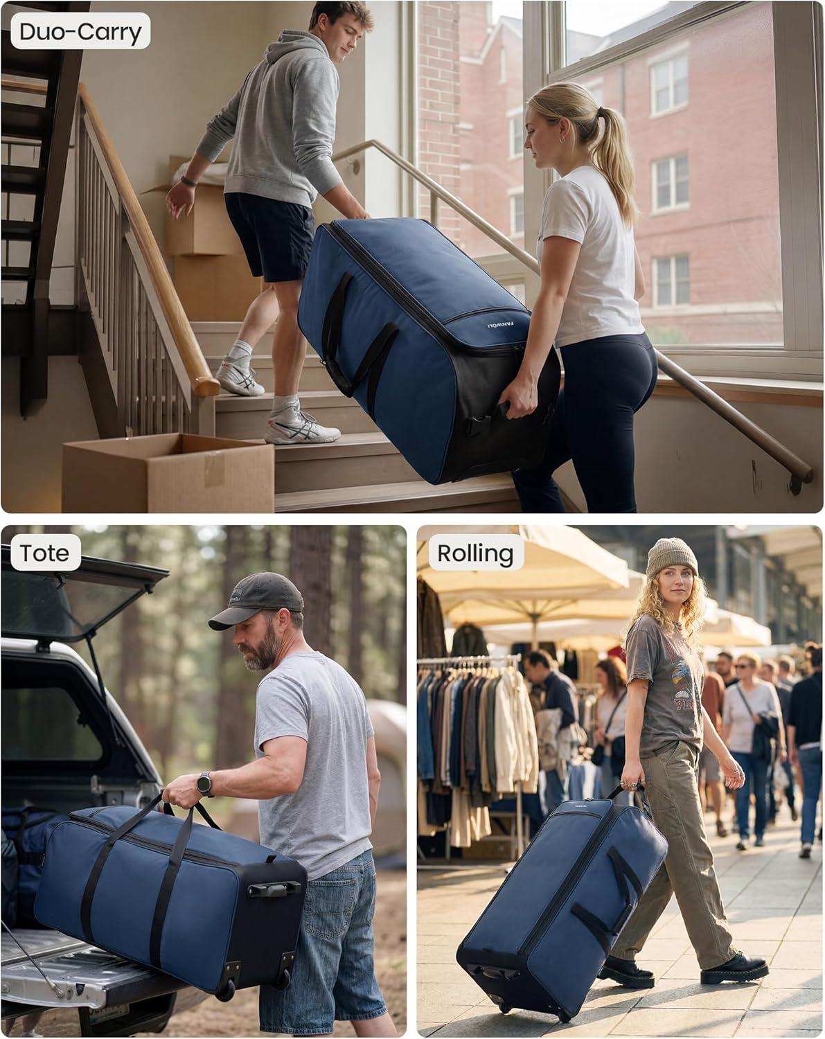 30'' Extra Large Rolling Duffel Bag with Wheels 100L/120L, Heavy-Duty Tear-Resistant Foldable Travel Luggage for Family Moving & Storage, Self-Standing Soft Sided Tote-Green