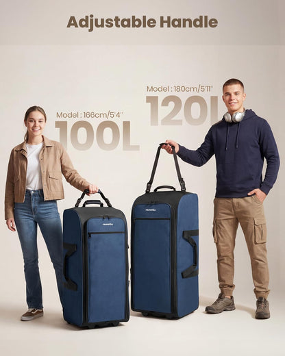 30'' Extra Large Rolling Duffel Bag with Wheels 100L/120L, Heavy-Duty Tear-Resistant Foldable Travel Luggage for Family Moving & Storage, Self-Standing Soft Sided Tote-Green