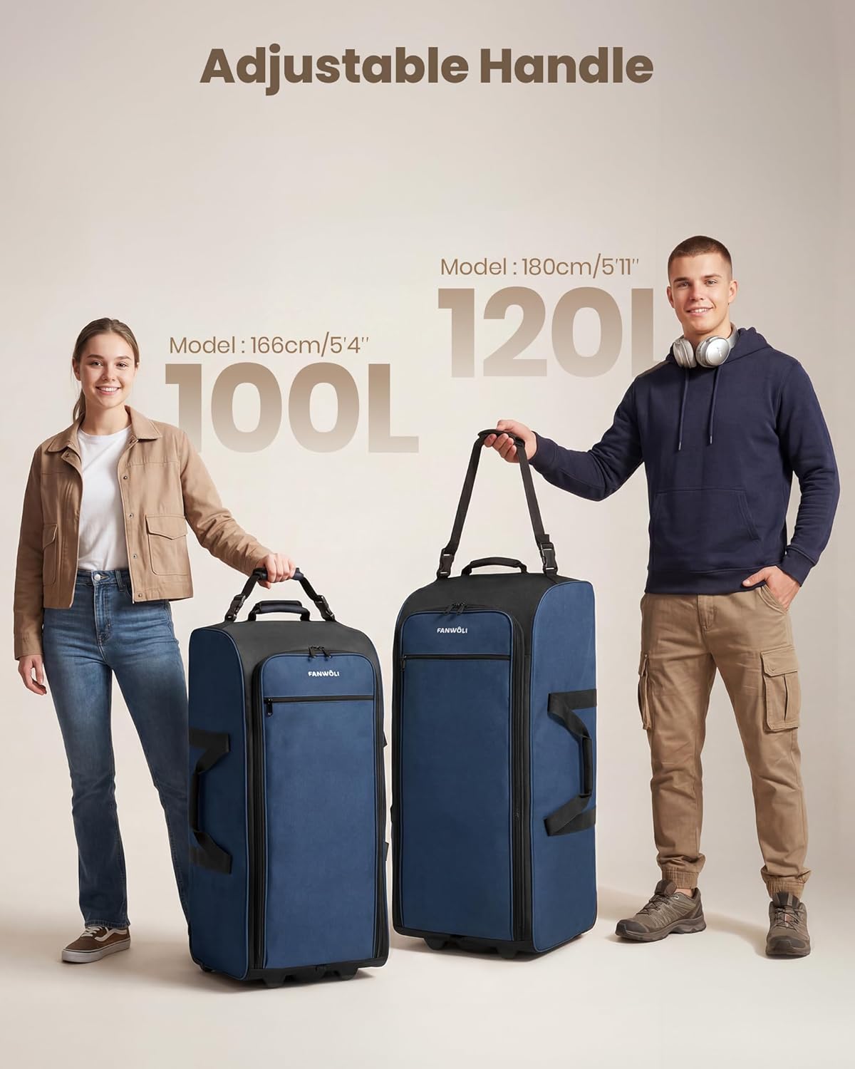 30'' Extra Large Rolling Duffel Bag with Wheels 100L/120L, Heavy-Duty Tear-Resistant Foldable Travel Luggage for Family Moving & Storage, Self-Standing Soft Sided Tote-Green