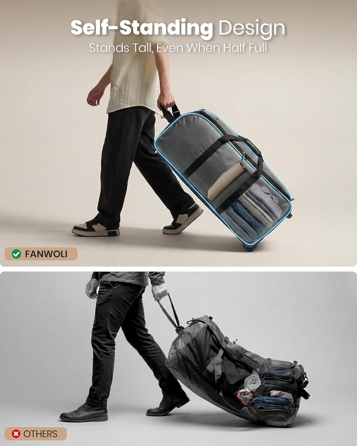 30'' Extra Large Rolling Duffel Bag with Wheels 100L/120L, Heavy-Duty Tear-Resistant Foldable Travel Luggage for Family Moving & Storage, Self-Standing Soft Sided Tote-Green
