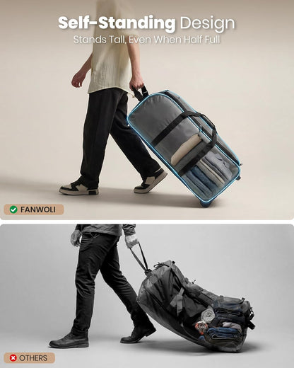 30'' Extra Large Rolling Duffel Bag with Wheels 100L/120L, Heavy-Duty Tear-Resistant Foldable Travel Luggage for Family Moving & Storage, Self-Standing Soft Sided Tote-Green