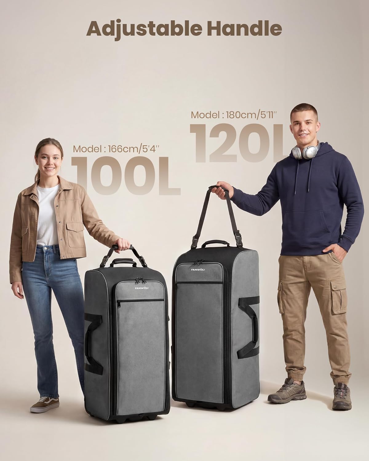 30'' Extra Large Rolling Duffel Bag with Wheels 100L/120L, Heavy-Duty Tear-Resistant Foldable Travel Luggage for Family Moving & Storage, Self-Standing Soft Sided Tote-Green