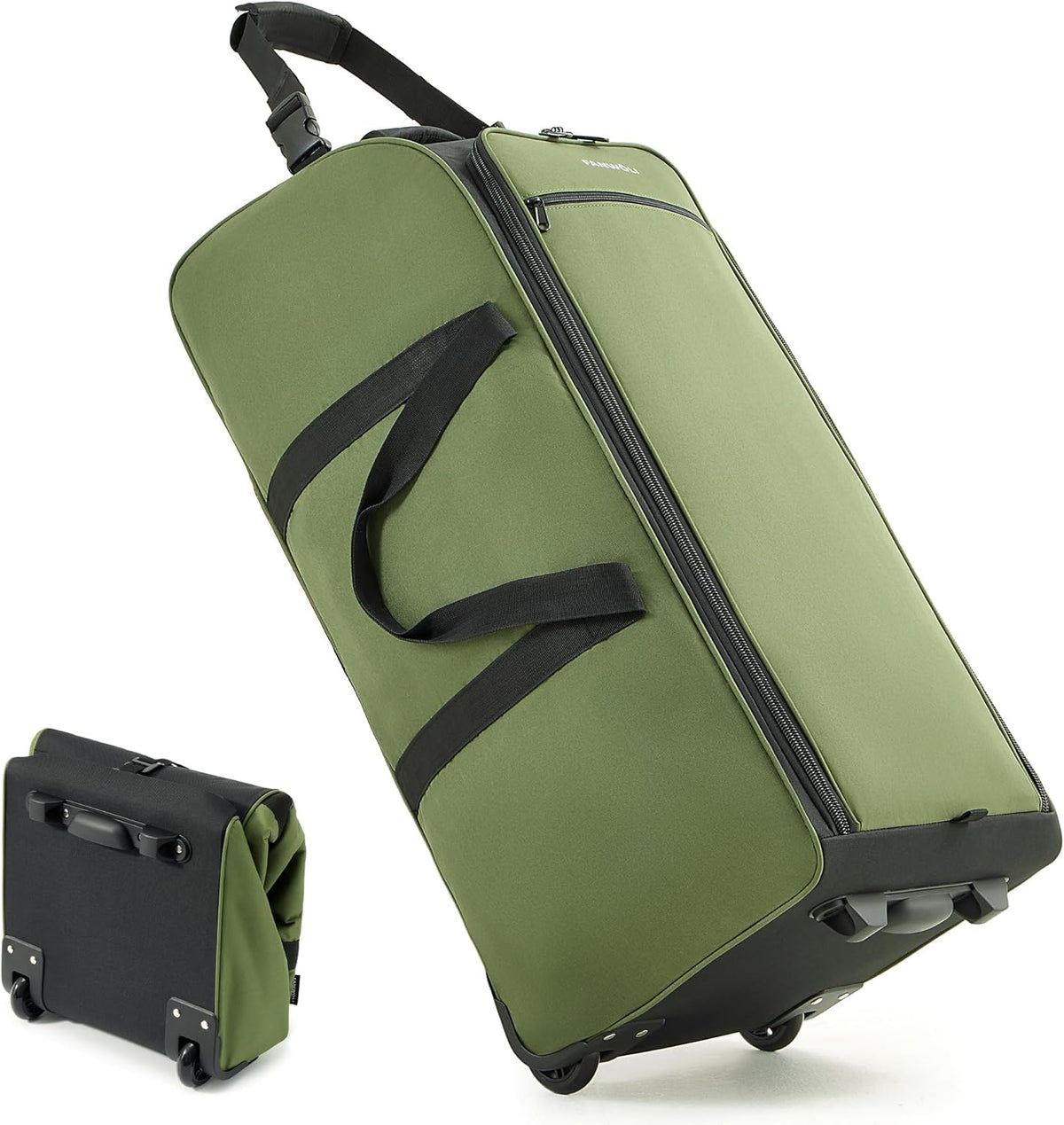 30'' Extra Large Rolling Duffel Bag with Wheels 100L/120L, Heavy-Duty Tear-Resistant Foldable Travel Luggage for Family Moving & Storage, Self-Standing Soft Sided Tote-Green