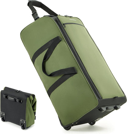 30'' Extra Large Rolling Duffel Bag with Wheels 100L/120L, Heavy-Duty Tear-Resistant Foldable Travel Luggage for Family Moving & Storage, Self-Standing Soft Sided Tote-Green