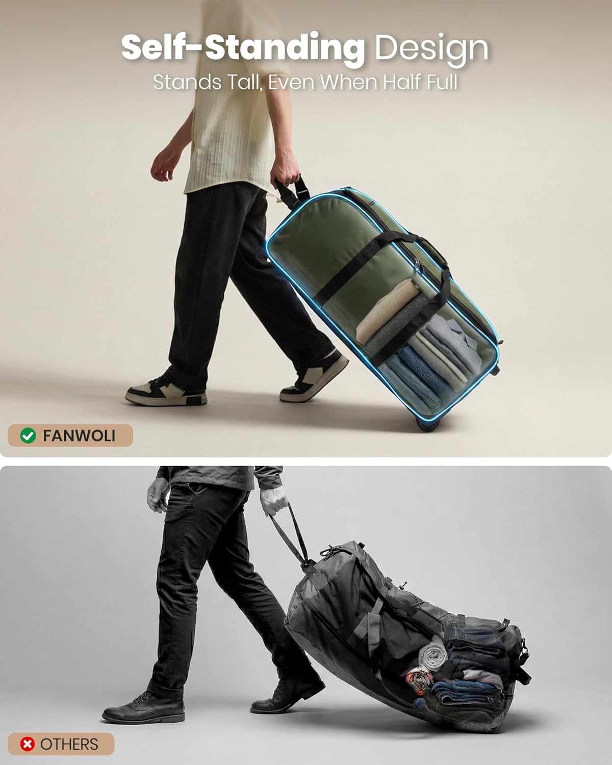 30'' Extra Large Rolling Duffel Bag with Wheels 100L/120L, Heavy-Duty Tear-Resistant Foldable Travel Luggage for Family Moving & Storage, Self-Standing Soft Sided Tote-Green