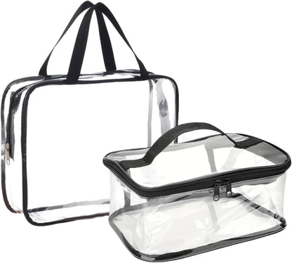 2 Pieces Clear Cosmetic Bags Waterproof Toiletry Bags with Zippers, Reusable Travel Makeup Bag Storage Carry-on Pouch for Travel, Bathroom
