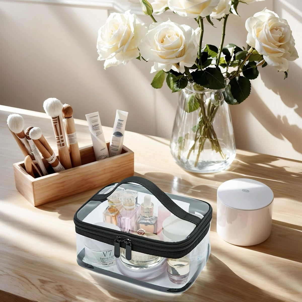 2 Pieces Clear Cosmetic Bags Waterproof Toiletry Bags with Zippers, Reusable Travel Makeup Bag Storage Carry-on Pouch for Travel, Bathroom