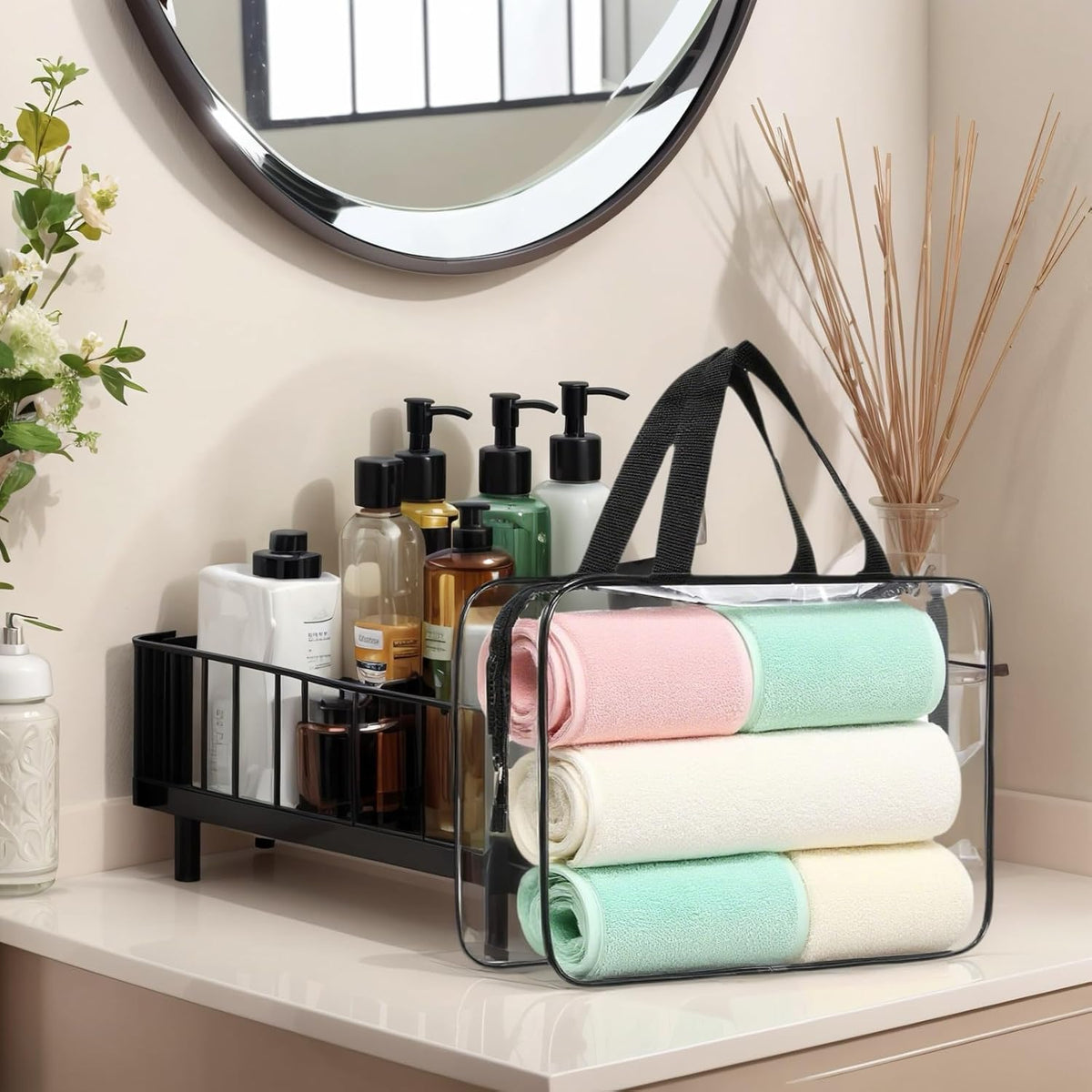 2 Pieces Clear Cosmetic Bags Waterproof Toiletry Bags with Zippers, Reusable Travel Makeup Bag Storage Carry-on Pouch for Travel, Bathroom