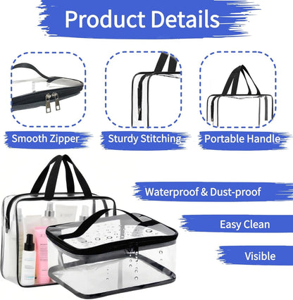 2 Pieces Clear Cosmetic Bags Waterproof Toiletry Bags with Zippers, Reusable Travel Makeup Bag Storage Carry-on Pouch for Travel, Bathroom