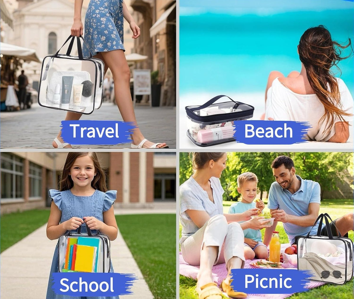 2 Pieces Clear Cosmetic Bags Waterproof Toiletry Bags with Zippers, Reusable Travel Makeup Bag Storage Carry-on Pouch for Travel, Bathroom