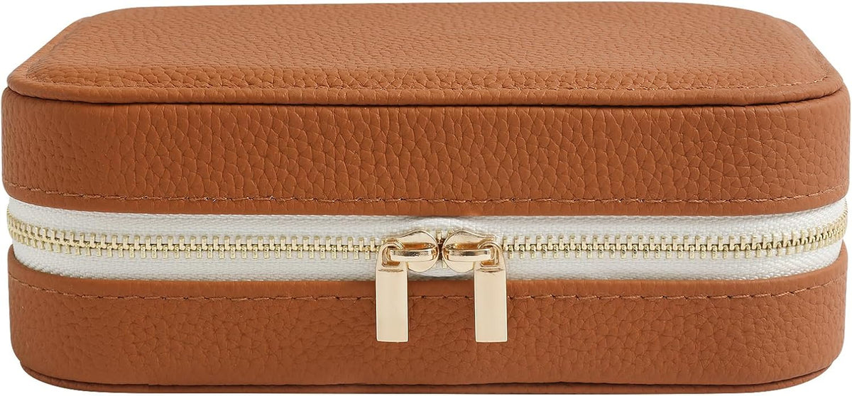 Genuine Leather Travel Jewelry Organizer Case with Mirror for Women, Small Mini Portable Jewelry Box for Ring Earrings Necklace Bracelet Luxury Gift for Women（Cyan）