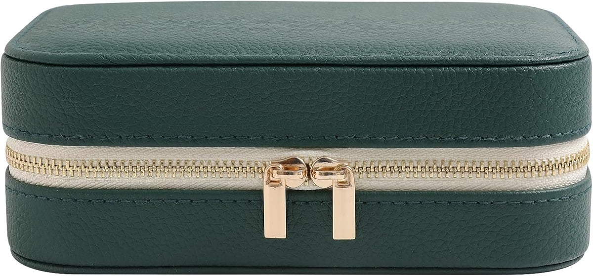 Genuine Leather Travel Jewelry Organizer Case with Mirror for Women, Small Mini Portable Jewelry Box for Ring Earrings Necklace Bracelet Luxury Gift for Women（Cyan）
