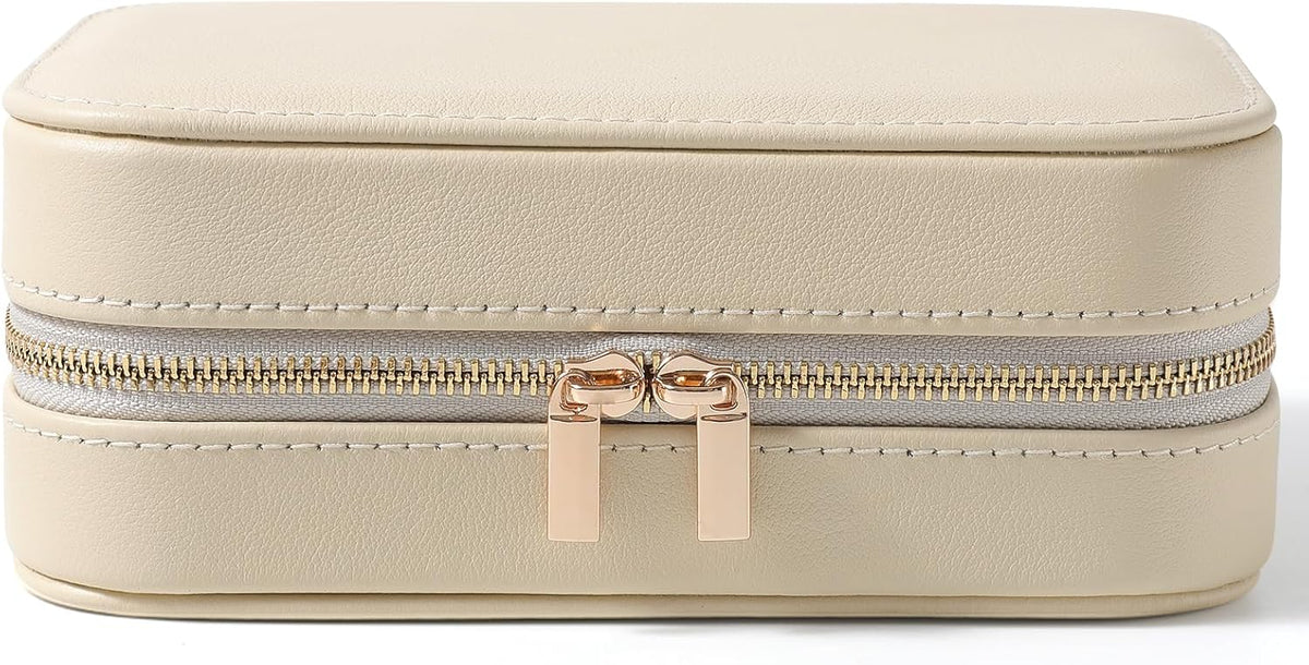 Genuine Leather Travel Jewelry Organizer Case with Mirror for Women, Small Mini Portable Jewelry Box for Ring Earrings Necklace Bracelet Luxury Gift for Women（Cyan）