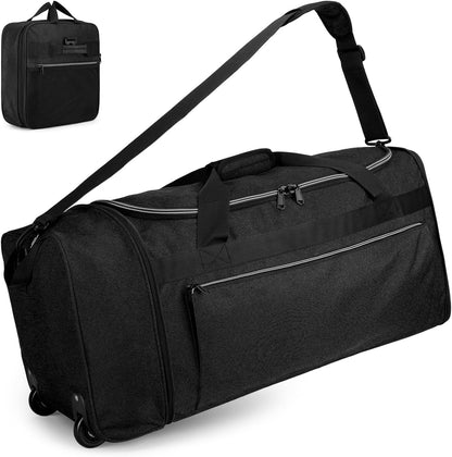 Uarition 70L Foldable Rolling Duffle Bag with Wheels, 28” Large Duffle Bag for Travel, Carry On Luggage Bag for Traveling/Camping/Moving, Water Resistant, Blue