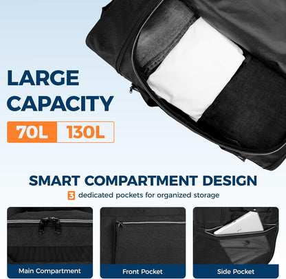 Uarition 70L Foldable Rolling Duffle Bag with Wheels, 28” Large Duffle Bag for Travel, Carry On Luggage Bag for Traveling/Camping/Moving, Water Resistant, Blue