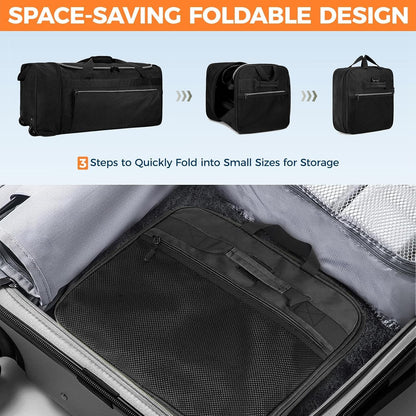 Uarition 70L Foldable Rolling Duffle Bag with Wheels, 28” Large Duffle Bag for Travel, Carry On Luggage Bag for Traveling/Camping/Moving, Water Resistant, Blue