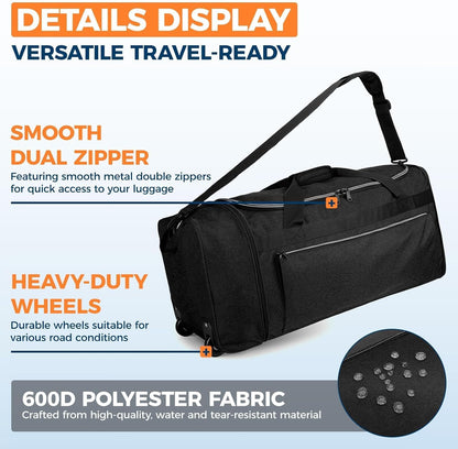 Uarition 70L Foldable Rolling Duffle Bag with Wheels, 28” Large Duffle Bag for Travel, Carry On Luggage Bag for Traveling/Camping/Moving, Water Resistant, Blue