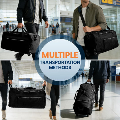 Uarition 70L Foldable Rolling Duffle Bag with Wheels, 28” Large Duffle Bag for Travel, Carry On Luggage Bag for Traveling/Camping/Moving, Water Resistant, Blue
