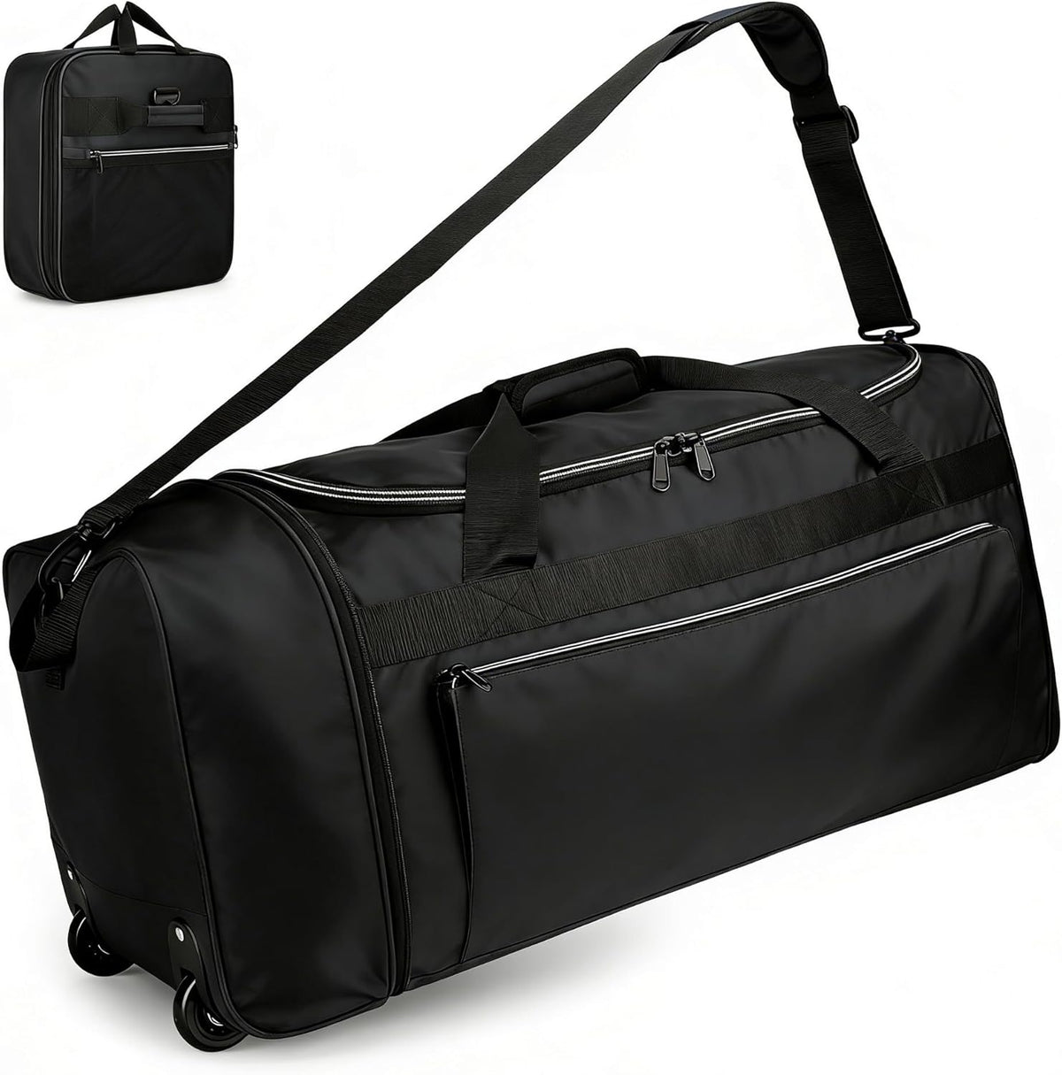 Uarition 70L Foldable Rolling Duffle Bag with Wheels, 28” Large Duffle Bag for Travel, Carry On Luggage Bag for Traveling/Camping/Moving, Water Resistant, Blue