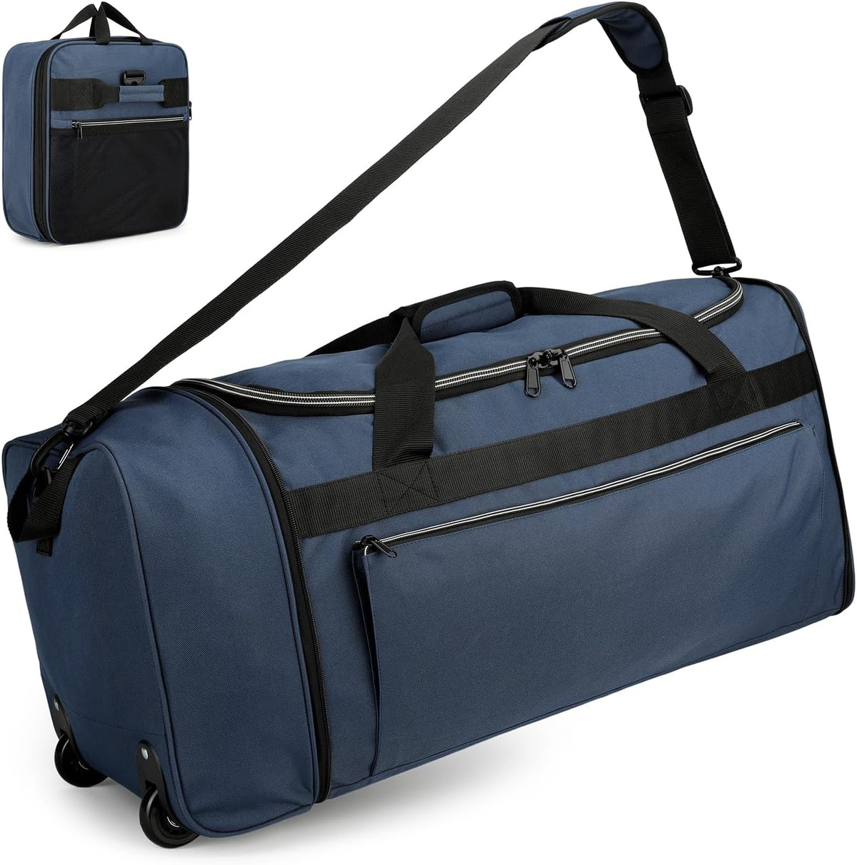 Uarition 70L Foldable Rolling Duffle Bag with Wheels, 28” Large Duffle Bag for Travel, Carry On Luggage Bag for Traveling/Camping/Moving, Water Resistant, Blue