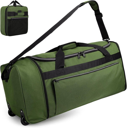 Uarition 70L Foldable Rolling Duffle Bag with Wheels, 28” Large Duffle Bag for Travel, Carry On Luggage Bag for Traveling/Camping/Moving, Water Resistant, Blue