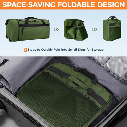 Uarition 70L Foldable Rolling Duffle Bag with Wheels, 28” Large Duffle Bag for Travel, Carry On Luggage Bag for Traveling/Camping/Moving, Water Resistant, Blue