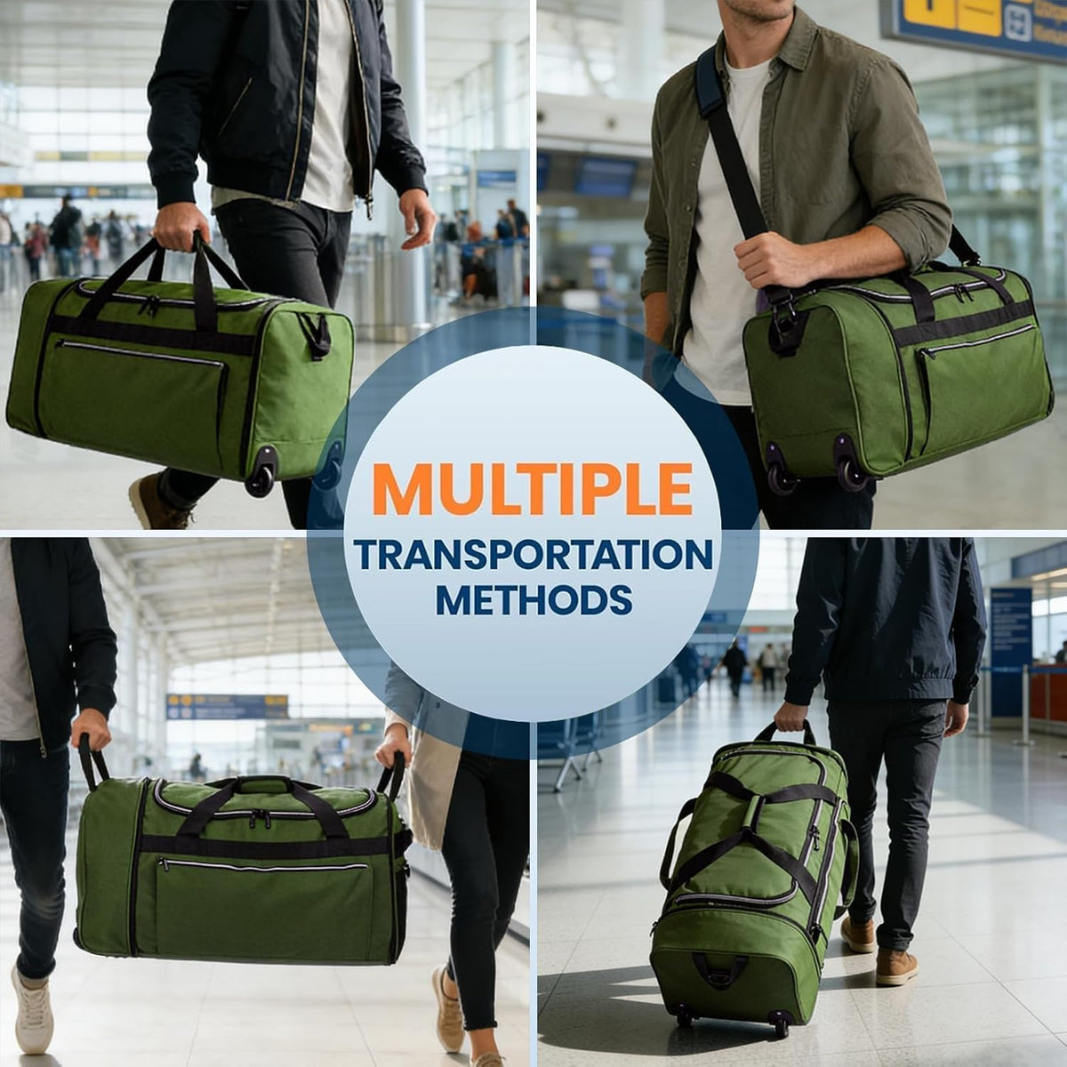 Uarition 70L Foldable Rolling Duffle Bag with Wheels, 28” Large Duffle Bag for Travel, Carry On Luggage Bag for Traveling/Camping/Moving, Water Resistant, Blue