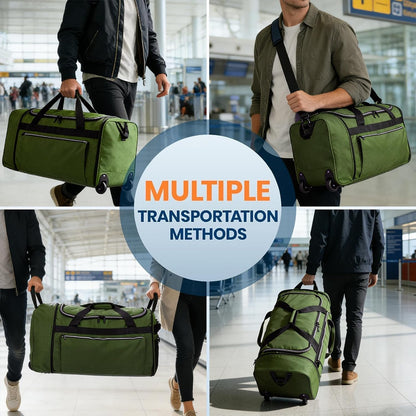 Uarition 70L Foldable Rolling Duffle Bag with Wheels, 28” Large Duffle Bag for Travel, Carry On Luggage Bag for Traveling/Camping/Moving, Water Resistant, Blue