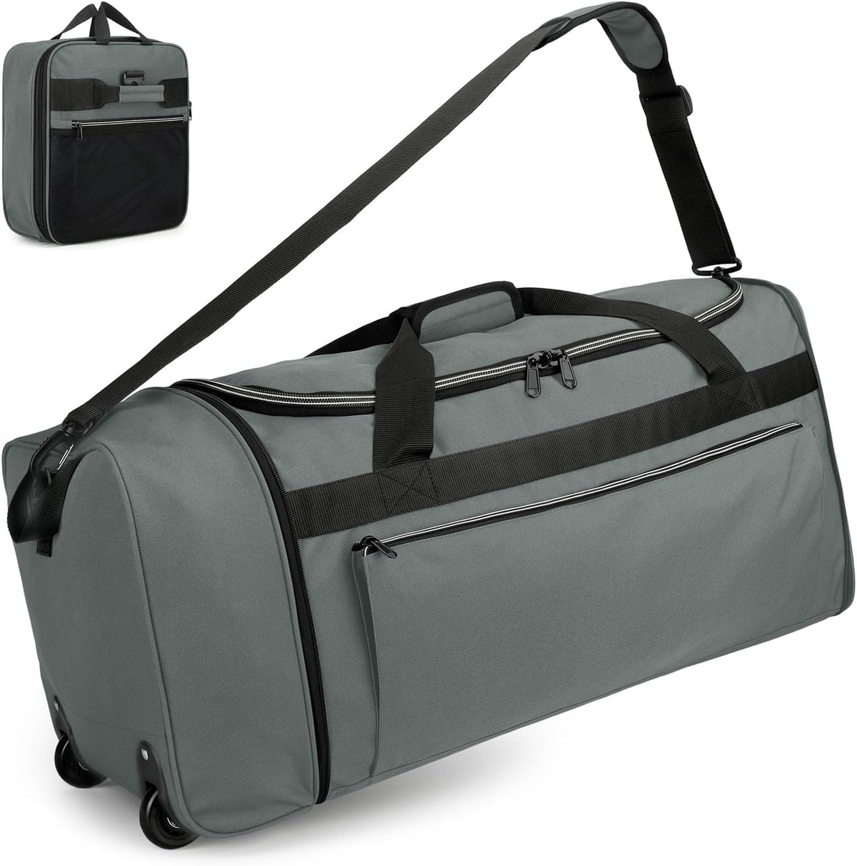 Uarition 70L Foldable Rolling Duffle Bag with Wheels, 28” Large Duffle Bag for Travel, Carry On Luggage Bag for Traveling/Camping/Moving, Water Resistant, Blue
