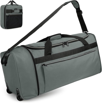 Uarition 70L Foldable Rolling Duffle Bag with Wheels, 28” Large Duffle Bag for Travel, Carry On Luggage Bag for Traveling/Camping/Moving, Water Resistant, Blue