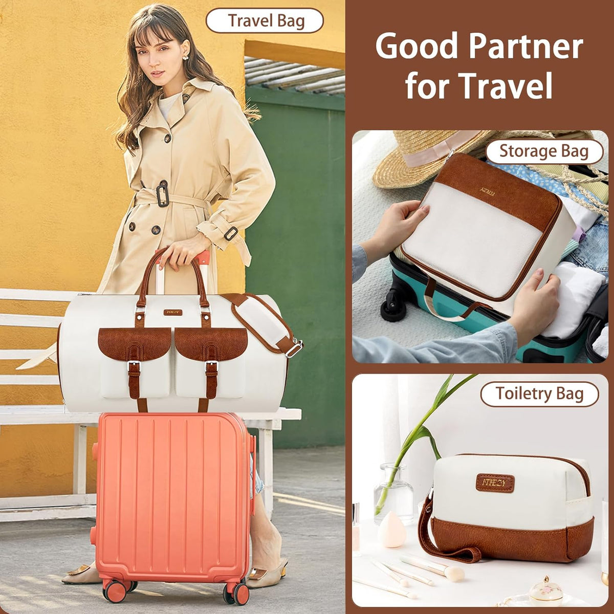 Garment Duffel Bag for Travel - Convertible Carry on Garment Duffel Travel Bag for Women Men Large Weekender Bag with Shoes Pouch 2 in 1 Hanging Suit Travel Duffel Bag 3pcs Set
