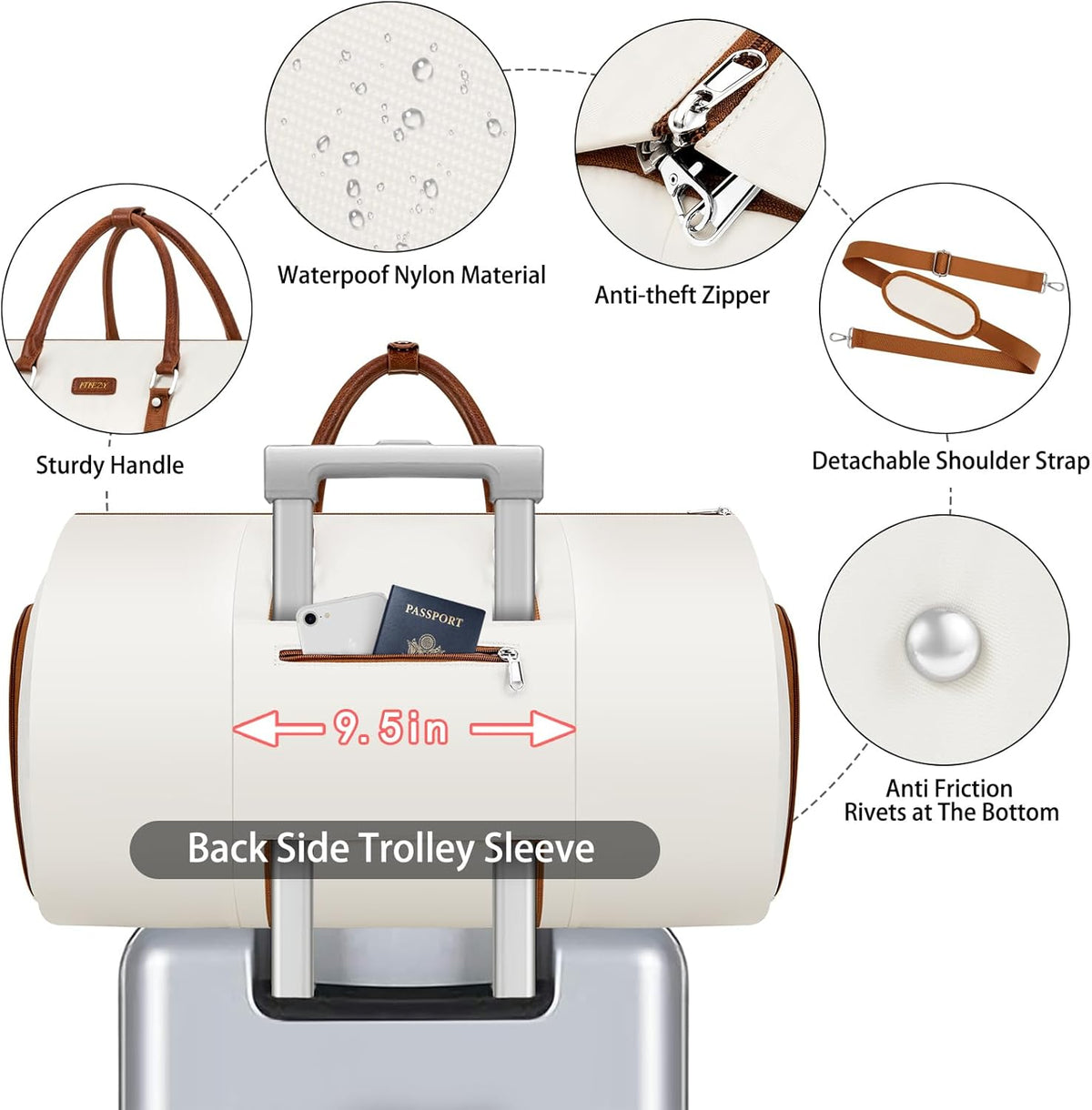Garment Duffel Bag for Travel - Convertible Carry on Garment Duffel Travel Bag for Women Men Large Weekender Bag with Shoes Pouch 2 in 1 Hanging Suit Travel Duffel Bag 3pcs Set