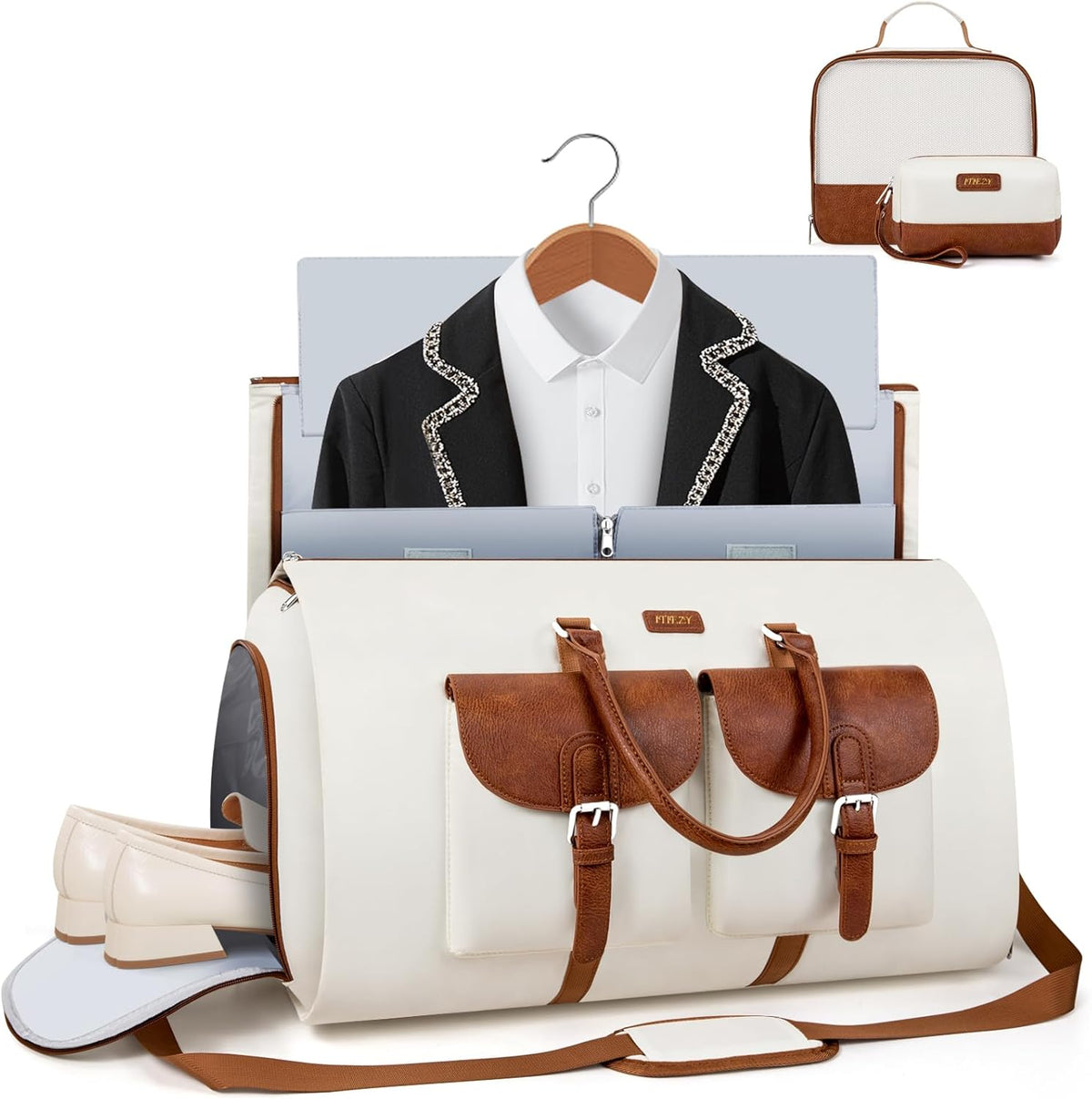Garment Duffel Bag for Travel - Convertible Carry on Garment Duffel Travel Bag for Women Men Large Weekender Bag with Shoes Pouch 2 in 1 Hanging Suit Travel Duffel Bag 3pcs Set