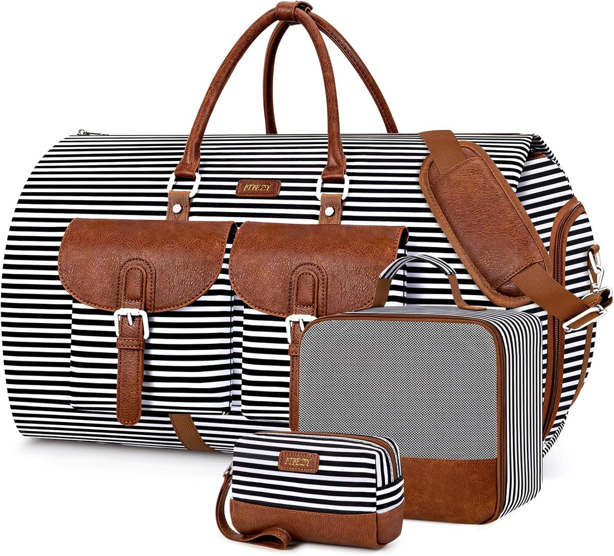 Garment Duffel Bag for Travel - Convertible Carry on Garment Duffel Travel Bag for Women Men Large Weekender Bag with Shoes Pouch 2 in 1 Hanging Suit Travel Duffel Bag 3pcs Set