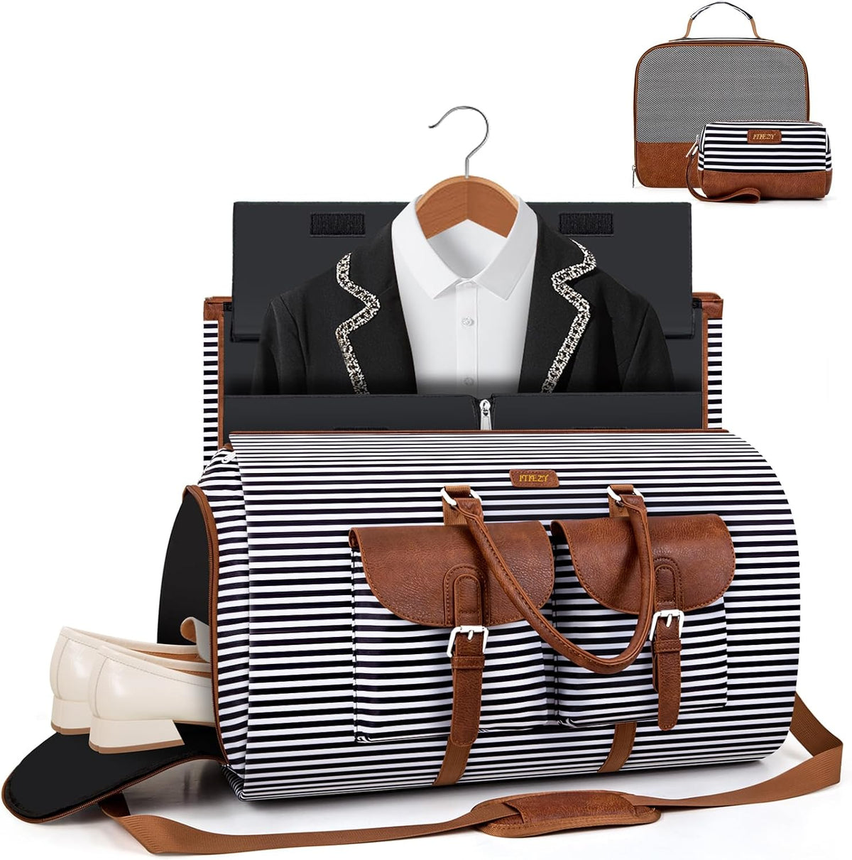 Garment Duffel Bag for Travel - Convertible Carry on Garment Duffel Travel Bag for Women Men Large Weekender Bag with Shoes Pouch 2 in 1 Hanging Suit Travel Duffel Bag 3pcs Set